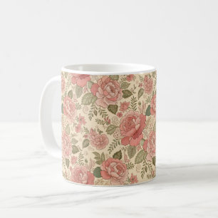 Dusty Floral Muse - Dusty Rose Sage Batik Style Coffee Mug