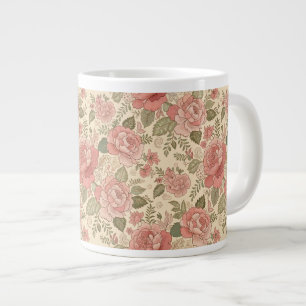 Dusty Floral Muse - Dusty Rose Sage Batik Style Large Coffee Mug