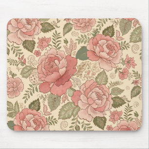 Dusty Floral Muse - Dusty Rose Sage Batik Style Mouse Pad