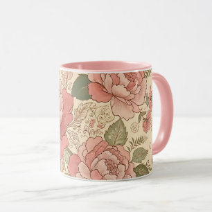 Dusty Floral Muse - Dusty Rose Sage Batik Style Mug