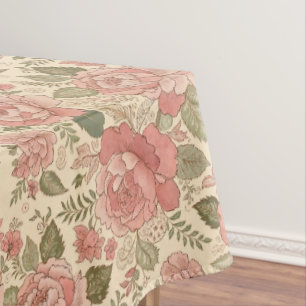 Dusty Floral Muse - Dusty Rose Sage Batik Style Tablecloth
