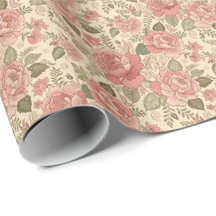 Dusty Floral Muse - Dusty Rose Sage Batik Style Wrapping Paper