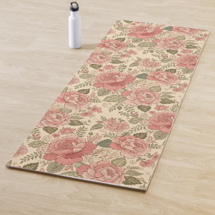 Dusty Floral Muse - Dusty Rose Sage Batik Style Yoga Mat