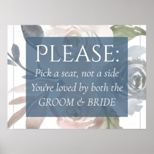Dusty Floral Smoky Blue Cream Pick Seat Not Side Poster