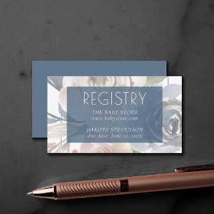 Dusty Floral Smoky Blue Pastel Soft Registry Enclosure Card