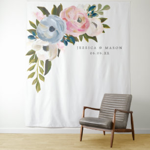 Dusty Floral Wedding Backdrop Photo Booth Tapestry