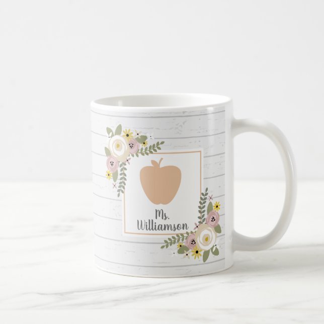 Dusty Floral Wood Personalised Teacher Coffee Mug (Right)