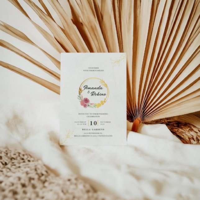 Dusty Flower Pink and Gold Wedding Invitation (Creator Uploaded)