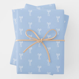 Dusty French Blue Christmas Classic Coquette Bow  Wrapping Paper Sheet