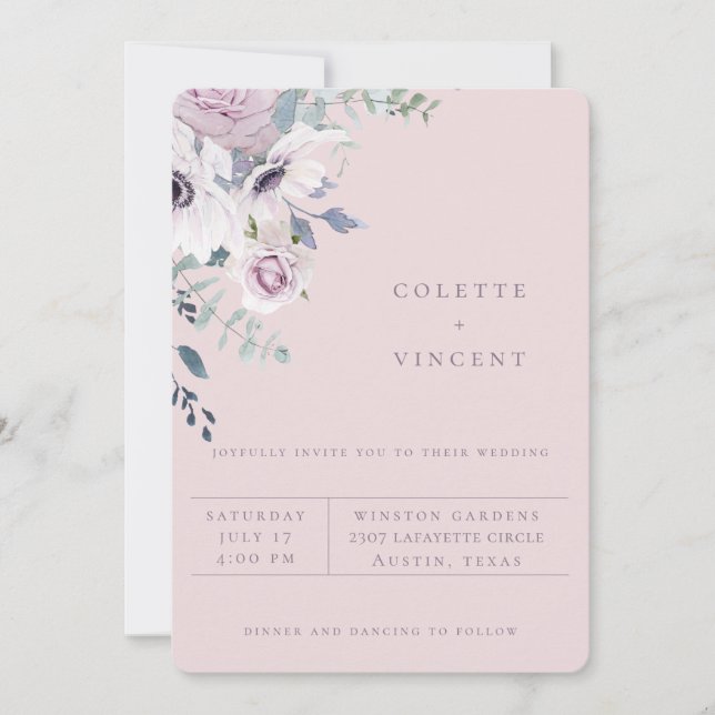Dusty Garden Floral Blush Wedding Invitation (Front)