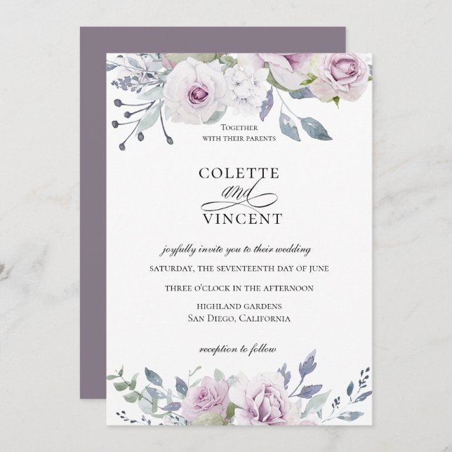 Dusty Garden Floral Wedding Invitation (Front/Back)