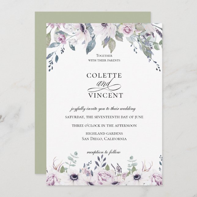 Dusty Garden Floral Wedding Invitation (Front/Back)