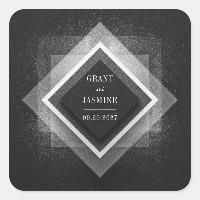 Dusty Geometric Overlay Elegant Black Wedding  Square Sticker (Front)