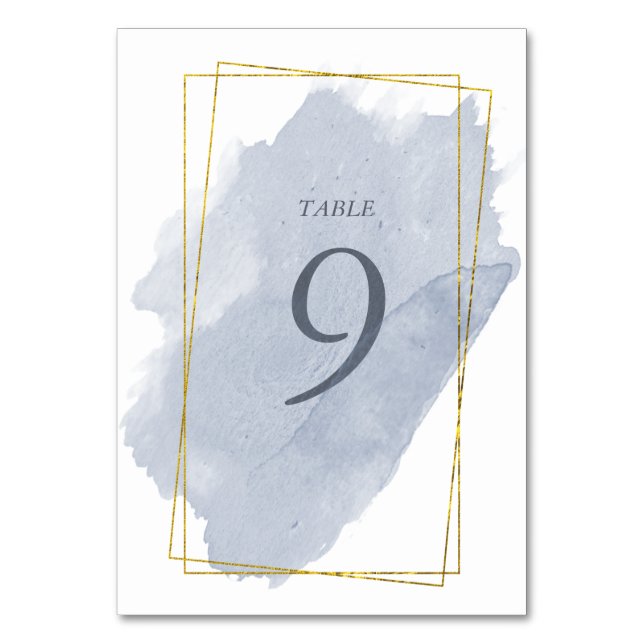 Dusty Gold and Blue Wedding Table Card (Front)