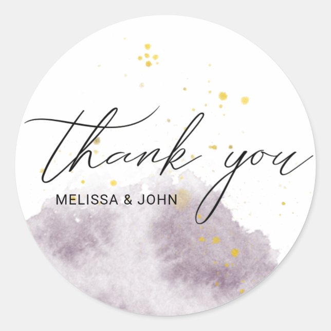 Dusty Gold and purple monogram thank you Classic Round Sticker (Front)