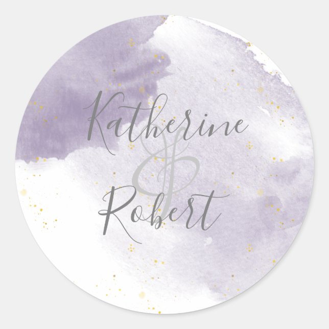 Dusty Gold and Purple Wedding Monogram Sticker (Front)