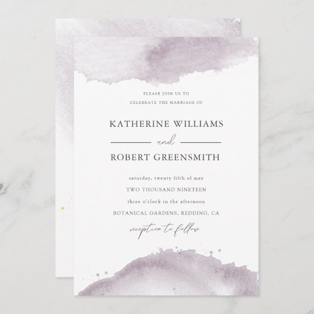 Dusty Gold Elegant Mauve Wedding Invitation (Front/Back)