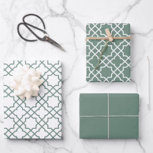 Dusty Green Arabesque Pattern Gift Wrapping Paper