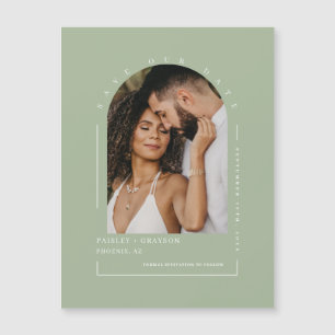 Dusty Green Arch Photo Save Our Date Magnetic Card