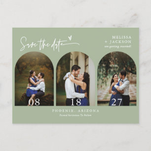 Dusty Green Boho Arch Photo QR Code Save the Date Postcard