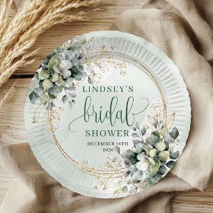 Dusty Green Botanical Bridal Shower Paper Plates