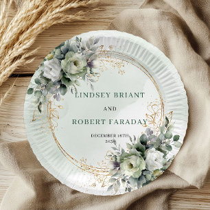 Dusty Green Botanical Foliage Wedding Paper Plates