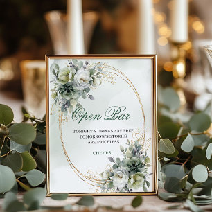 Dusty Green Botanical Open Bar Tabletop Sign