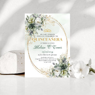 Dusty Green Botanical Quinceañera Invitation