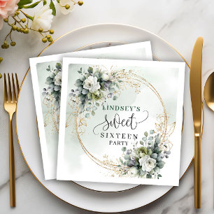 Dusty Green Botanical Sweet Sixteen Party Napkins