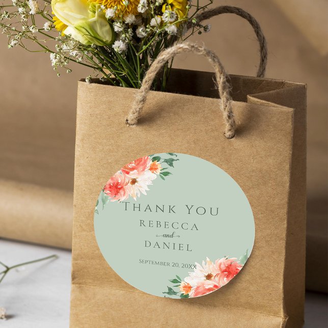 Dusty Green Botanical Wedding Thank You Classic Round Sticker (Creator Uploaded)