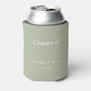 Dusty Green Casual Handwriting Cheers Can Cooler