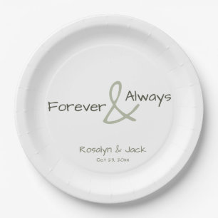 Dusty Green Casual Handwriting Forever & Always Paper Plate