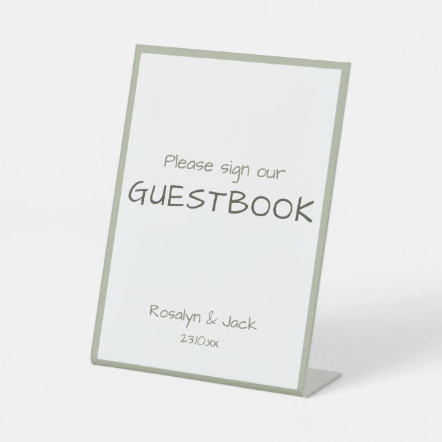Dusty Green Casual Handwriting Guestbook    Pedestal Sign (Front)