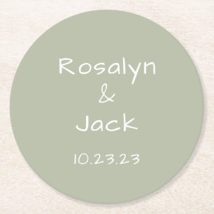 Dusty Green Casual Handwriting Minimal Round Paper Coaster