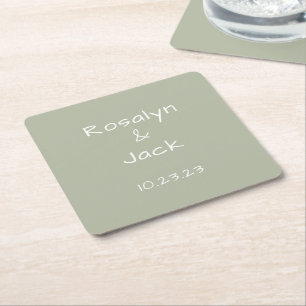 Dusty Green Casual Handwriting Minimal Square Paper Coaster