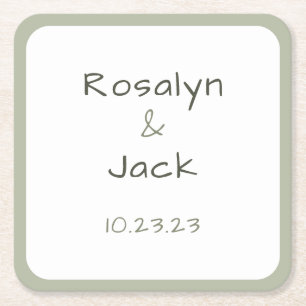 Dusty Green Casual Handwriting Minimal Square Paper Coaster