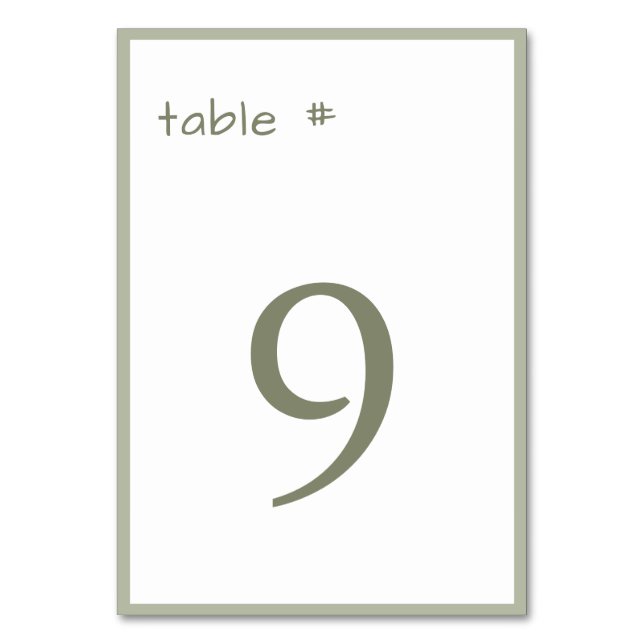 Dusty Green Casual Handwriting Minimal Table Number (Front)
