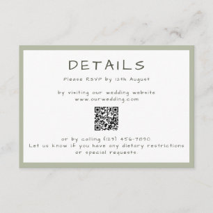 Dusty Green Casual Handwriting QR Details Enclosure Card