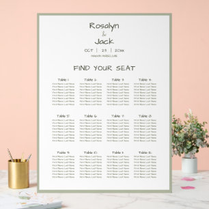 Dusty Green Casual Handwriting Seating Chart 