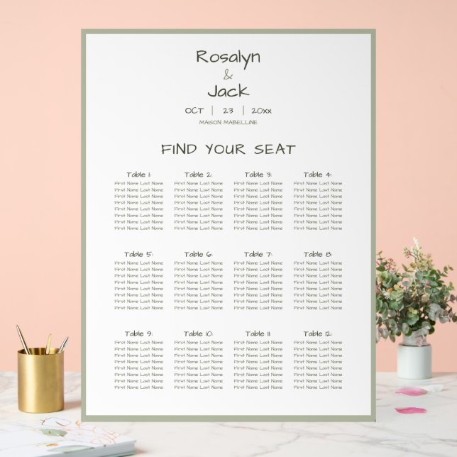 Dusty Green Casual Handwriting Seating Chart  (Wedding)