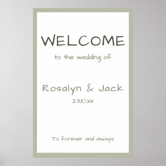 Dusty Green Casual Handwriting Welcome Wedding  Poster