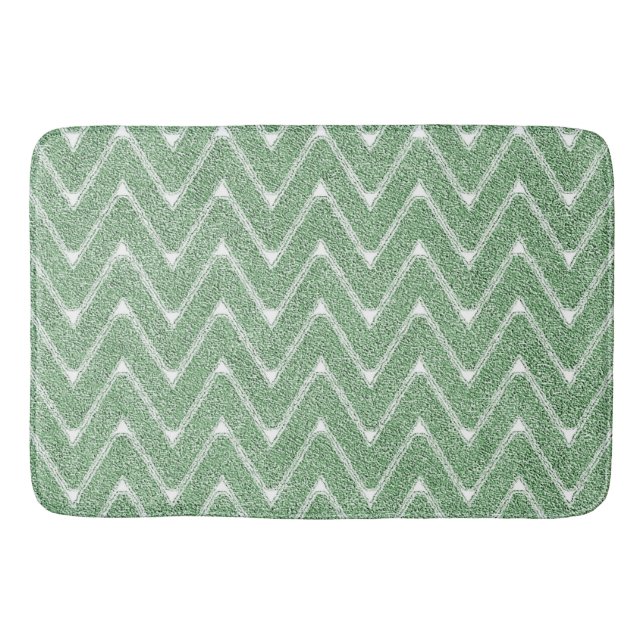 Dusty Green Chevron Pattern Bath Mat (Front)