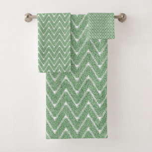 Dusty Green Chevron Pattern Small Bath Towel Set