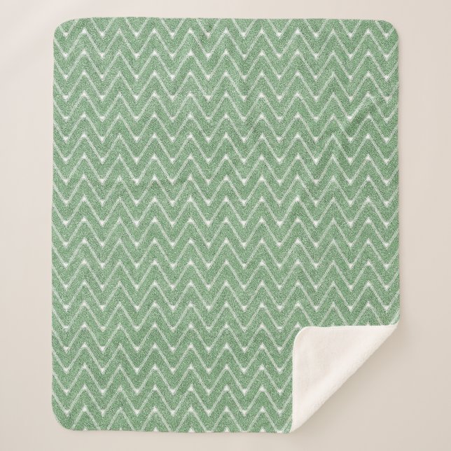 Dusty Green Chevron Pattern Small Sherpa Blanket (Front)