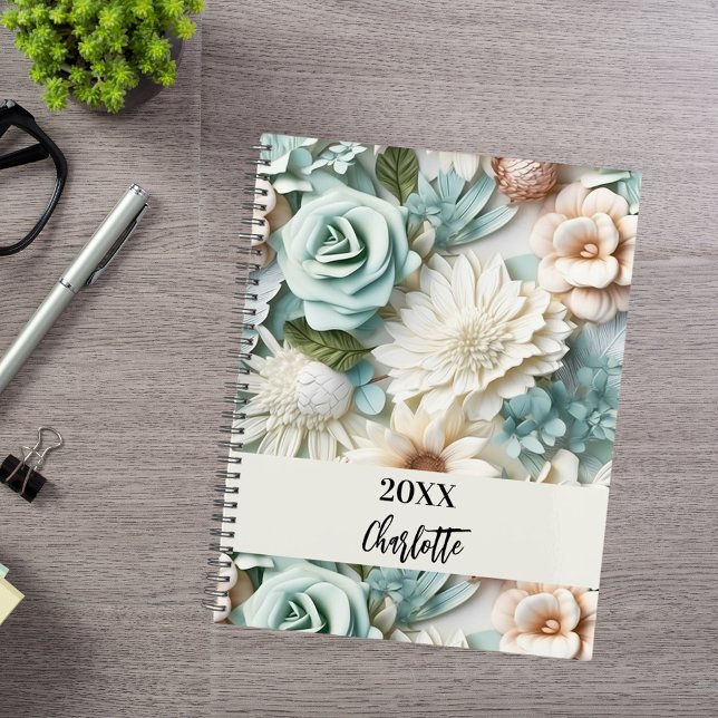 Dusty green cream florals name script planner (Creator Uploaded)