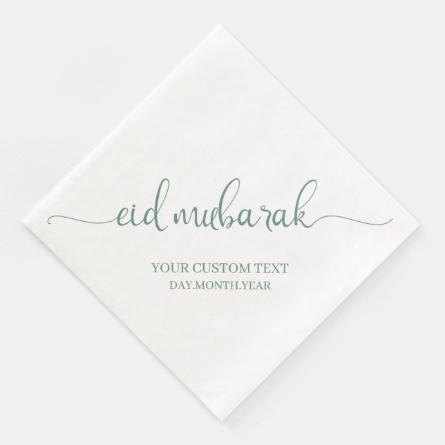 Dusty Green Eid Mubarak Calligraphy Custom Napkin (Corner)