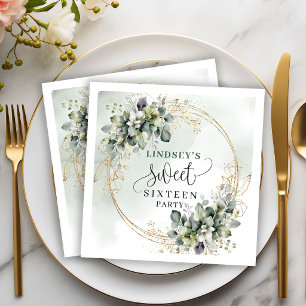 Dusty Green Eucalyptus 16th Birthday Party Napkins
