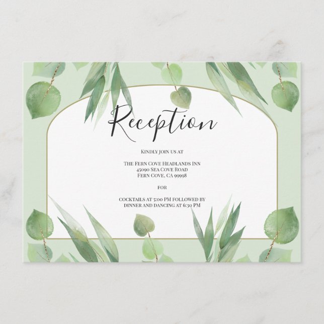 Dusty Green Eucalyptus Boho Arch Wedding Reception Enclosure Card (Front)