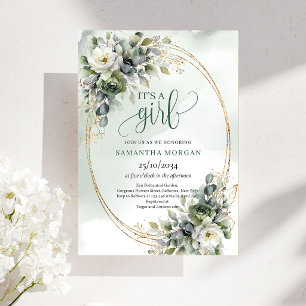 Dusty Green Eucalyptus Leaves It’s A Girl Invitati Invitation