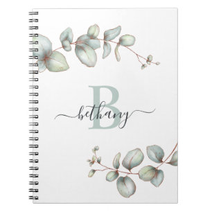Dusty Green Eucalyptus Personalised Monogram Notebook